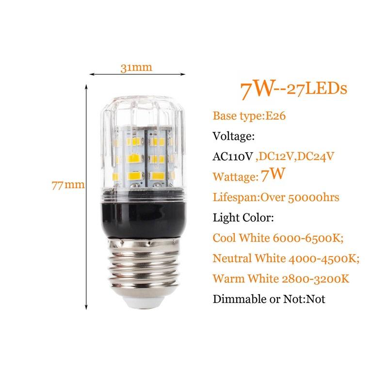 DC 12V 24V E27 E14 E12 B22 27LEDs 7W Lighting SMD 5730 LED Corn Bulb Lamp Christmas Chandelier Lights 110V 220V Lamps