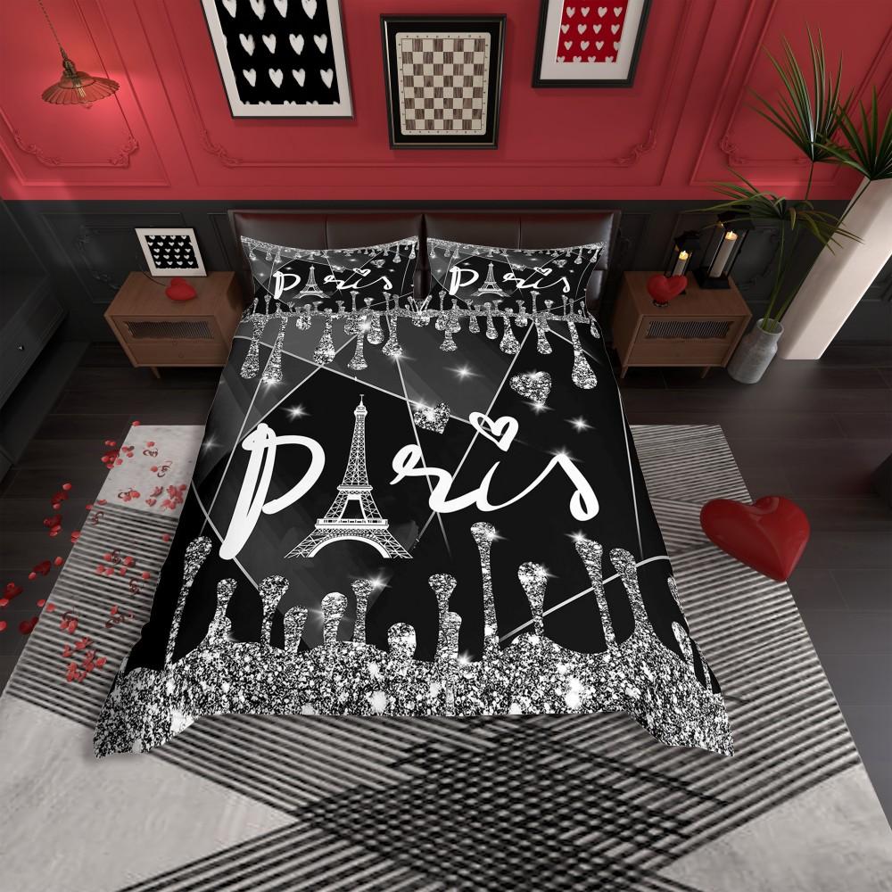 Comforter Homewish Red Sequin Print For Teensromantic Anniversary Paris Bedding Seteiffel Tower Reversible Bed Set