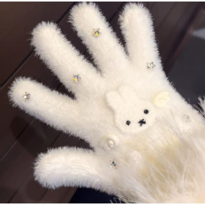 High-value Miffy Rabbit Gloves Total Plush Windproof Cold-resistant Warm All-inclusive Finger Gloves