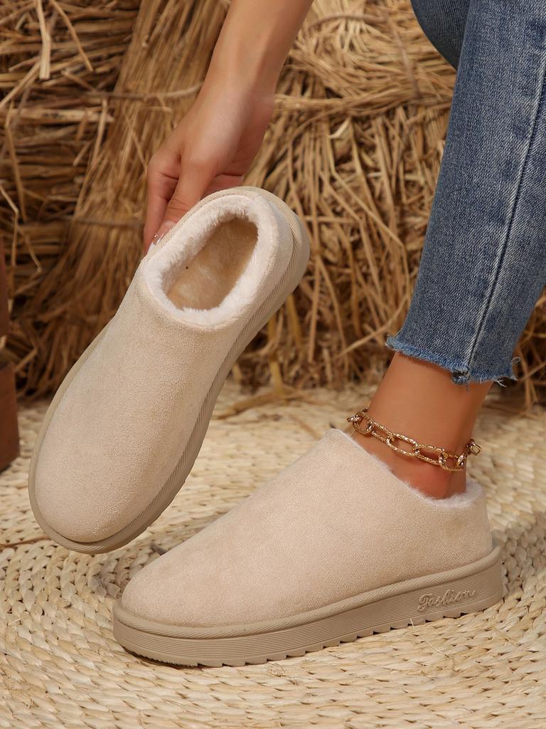 European and American foreign trade plush heeless snow boots women's new platform short tube lazy large size cotton shoes