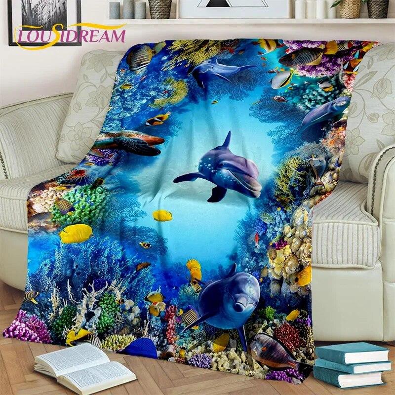 Cartoon Underwater World 3D Seabed Illusion Blanket,soft Throw Blanket for Home Bedroom Bed Sofa Picnic Office Cover Blanket Kid
