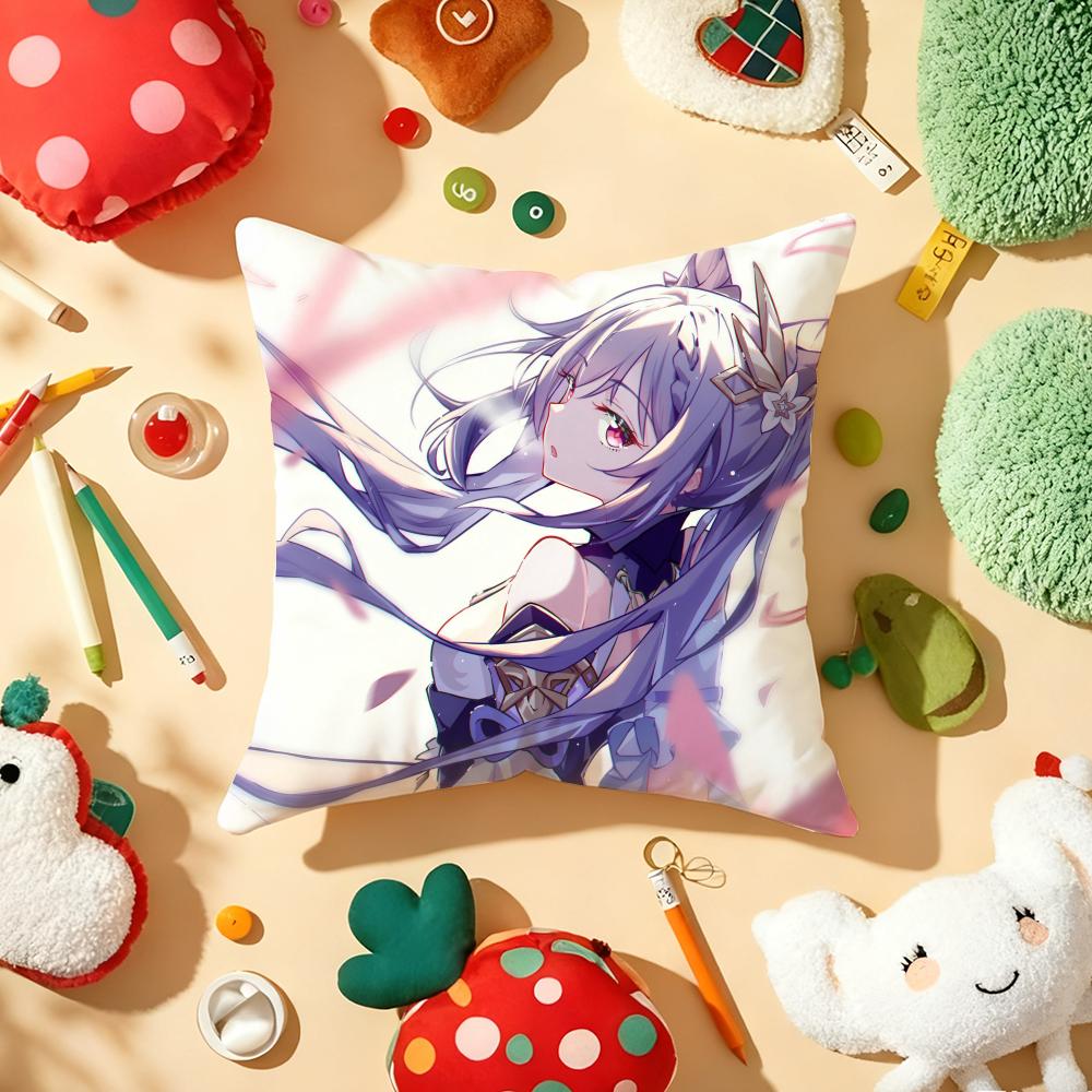 Mona G-Genshin I-Impact Pillow Case Plush Fabric Soft Double-Sided Printed Sofa Warm Winter Home Gift Cushion Cover