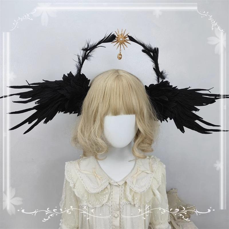

Ручная работа Крылья ангела Перо Обруч для волос Черно-белый Двухцветный Очень большие Крылья Фотография Показ мод Фотография чёрный