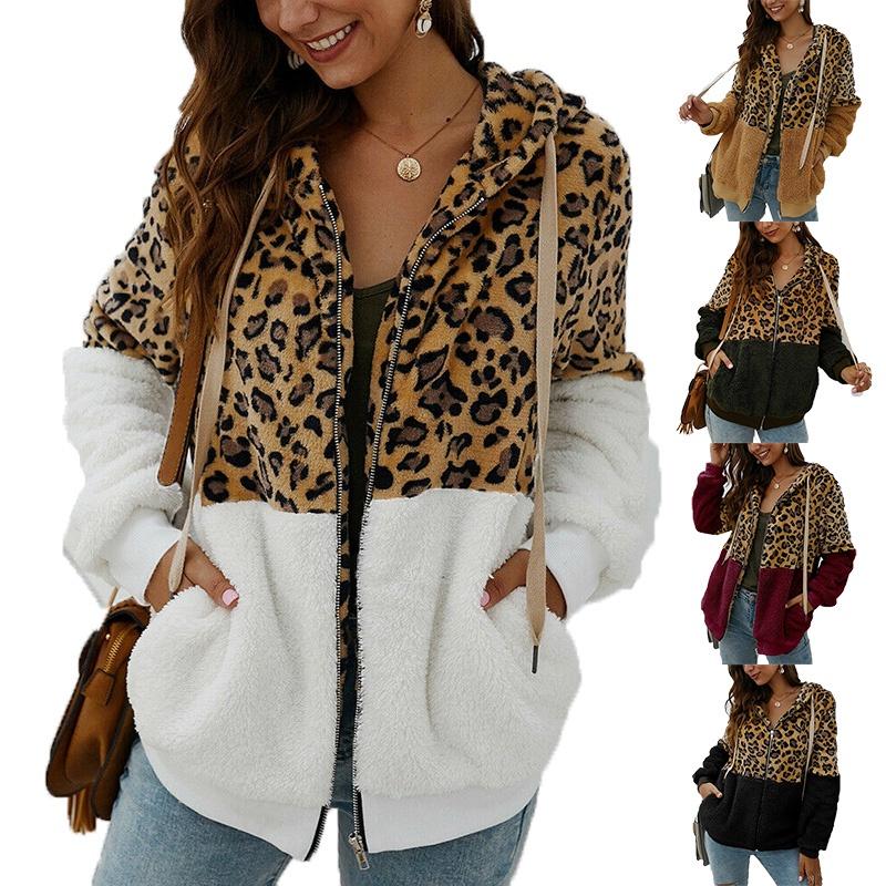Stylish Women Bear Hooded Jackets With Cozy Fleece And Trendy Leopard Print Design