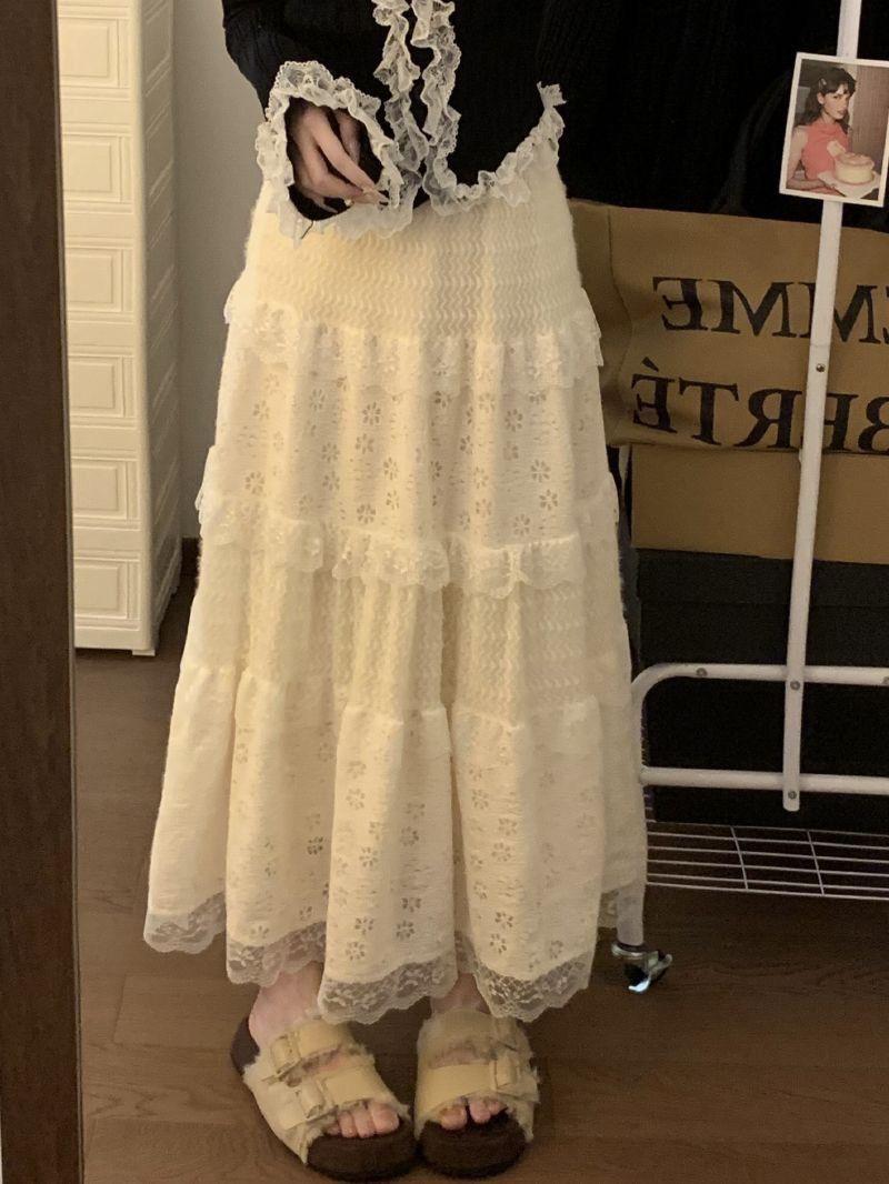 

Юбка-торт средней длины с кружевом в корейском стиле, мода осень/зима 2024 г. S