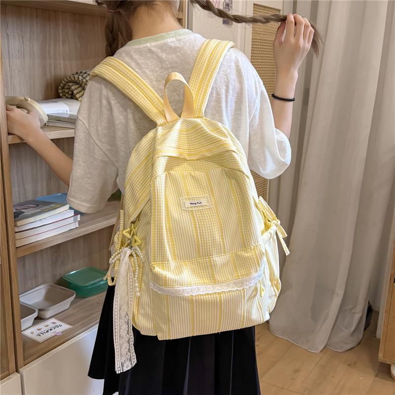 Striped Backpack, Student Schoolbag, Commuter Large-capacity Backpack