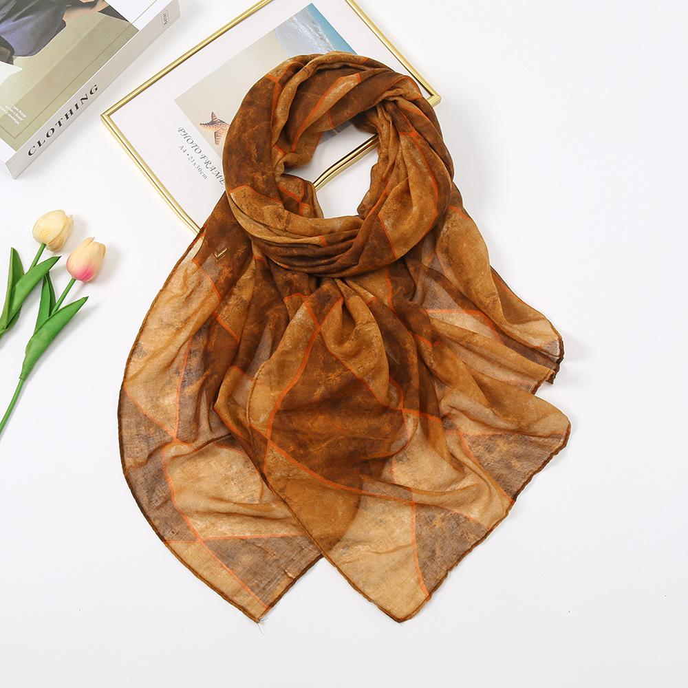 Simple Women Scarves New Geometric Print Voile Girls Scarf Retro Soft Cotton Foulard Viscose Students Female Wrap Shawls