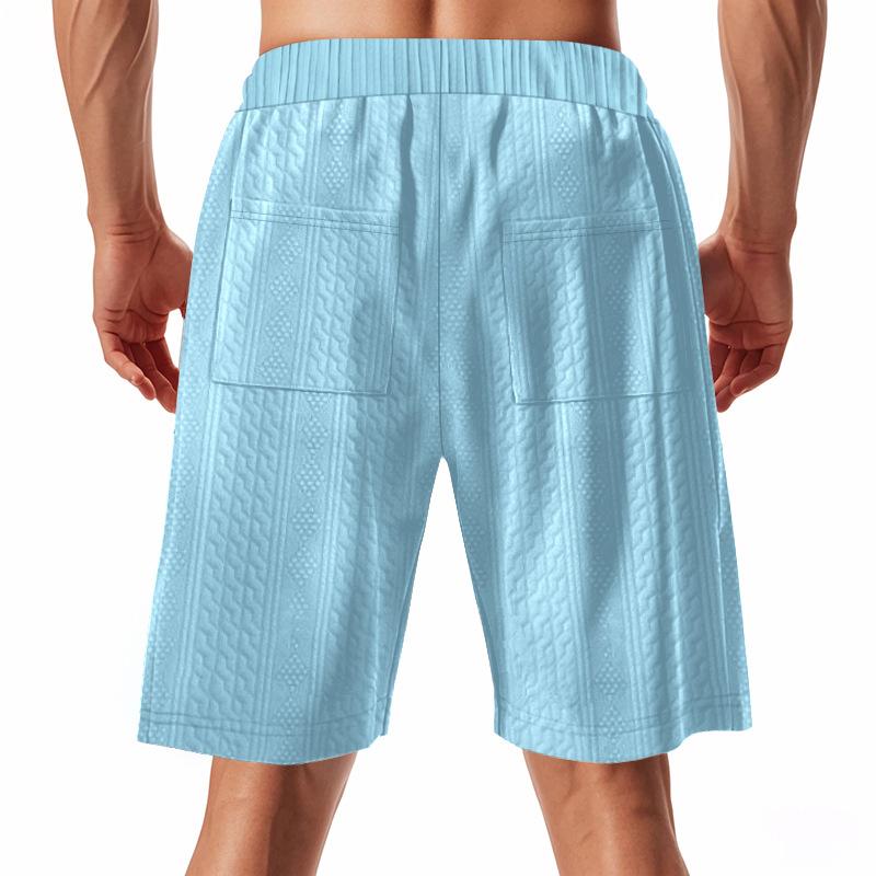 Mens Solid Color Jacquard Straight Casual Breathable Sports Beach Knee Length Shorts