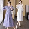 Rochie de vară de maternitate la modă, elegantă pentru mamă, cu gât în V, fustă midi, rochie de maternitate lejeră de primăvară-vară