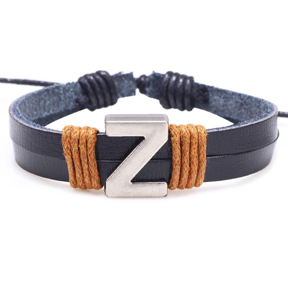 Handmade Woven Leather Bracelet with English Letter Charms