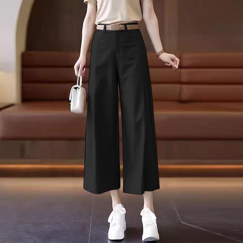 

ZANZEA Womens Solid Color Mid-Rise Loose Casual Cropped Pants Summer S чорний