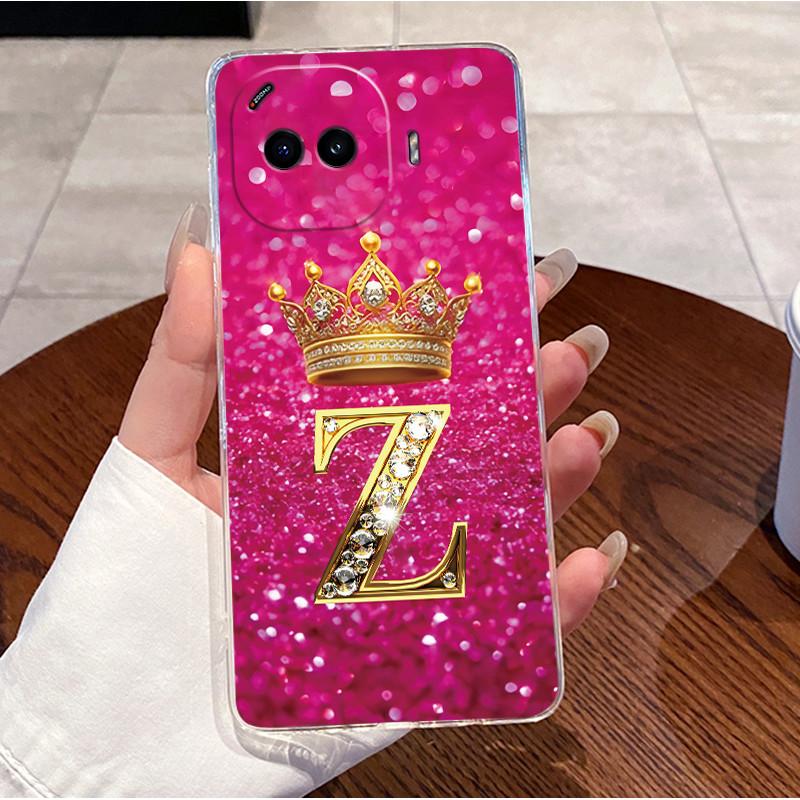 Shockproof Phone Case For Vivo iQOO Z11 Turbo Transparent TPU Soft Casing Luxury Lucky Initial Letter With Crown Couple Shell