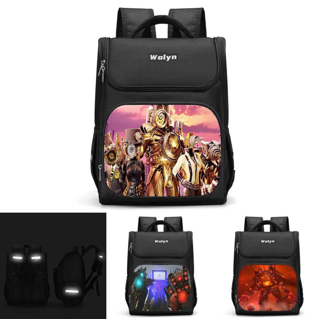 Trendy Nylon Student Backpack With Titan Monitoring Man Design For School Use
