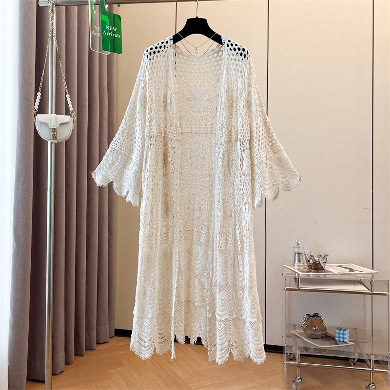 DIMANAF New Cardigan  Women Knitting Lace Long Vest Hollow Summer Style Basic Tops Tees Loose Clothing