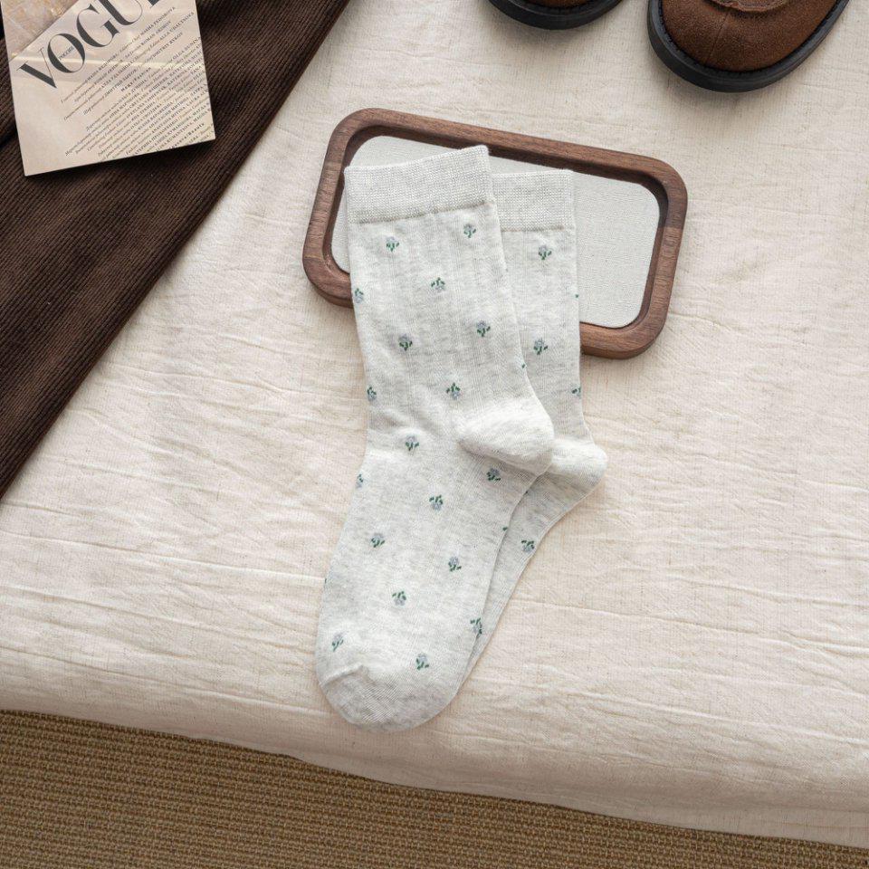 Autumn/Winter Retro Floral Preppy Women's Mid-Calf Scrunch Socks