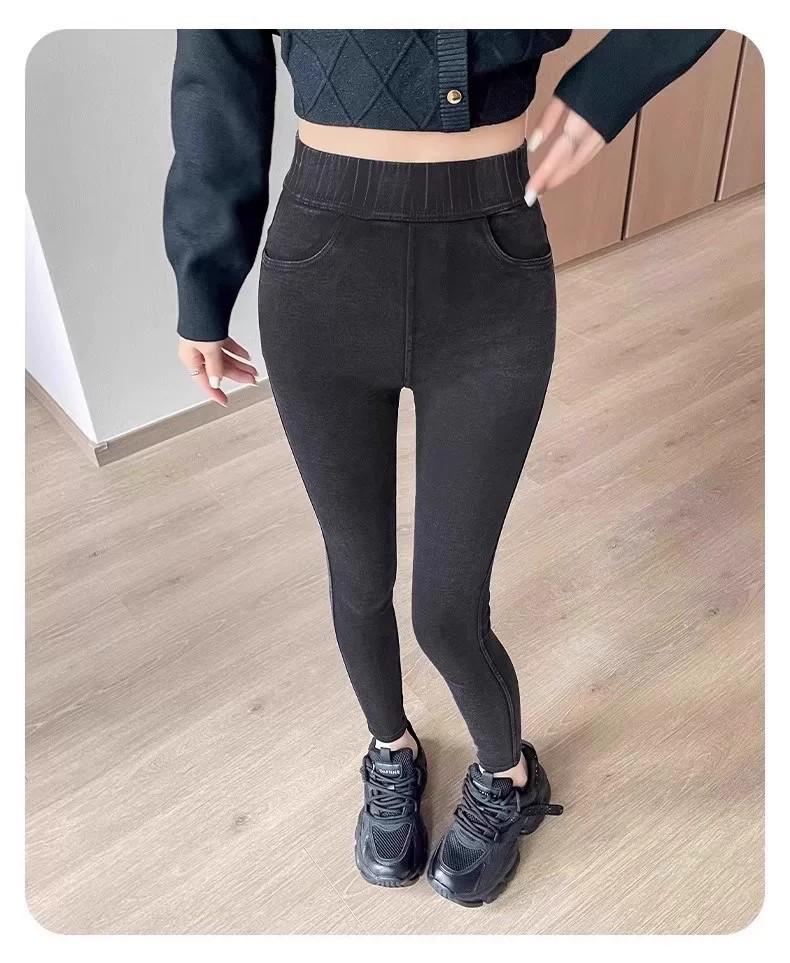Women's Fleece-Lined High-Waisted Slimming Leggings - Autumn/Winter 2025, Warm Tapered Pencil Pants, Body-Hugging Style