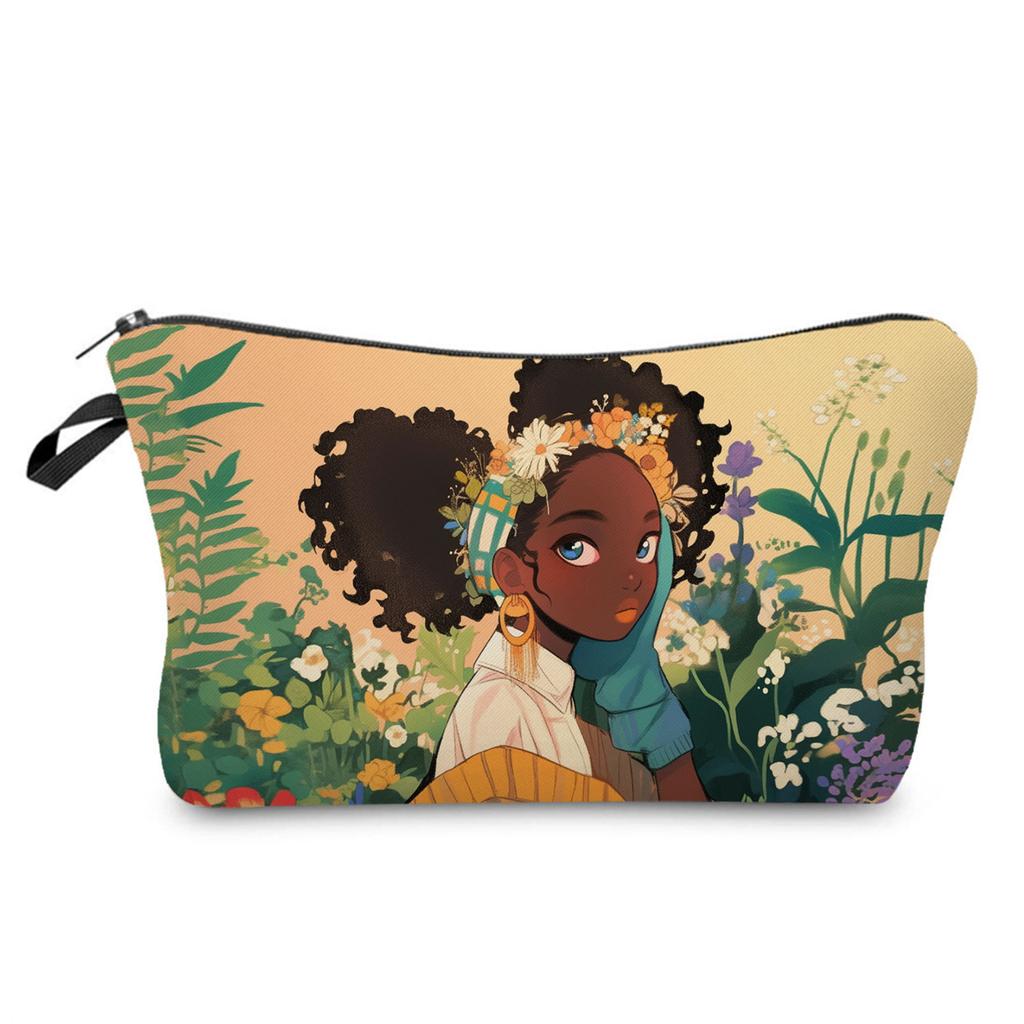 Women Black girl  Print Cosmetic Bag Toiletries Organize Travel Storage Case Bag 6425 KTB