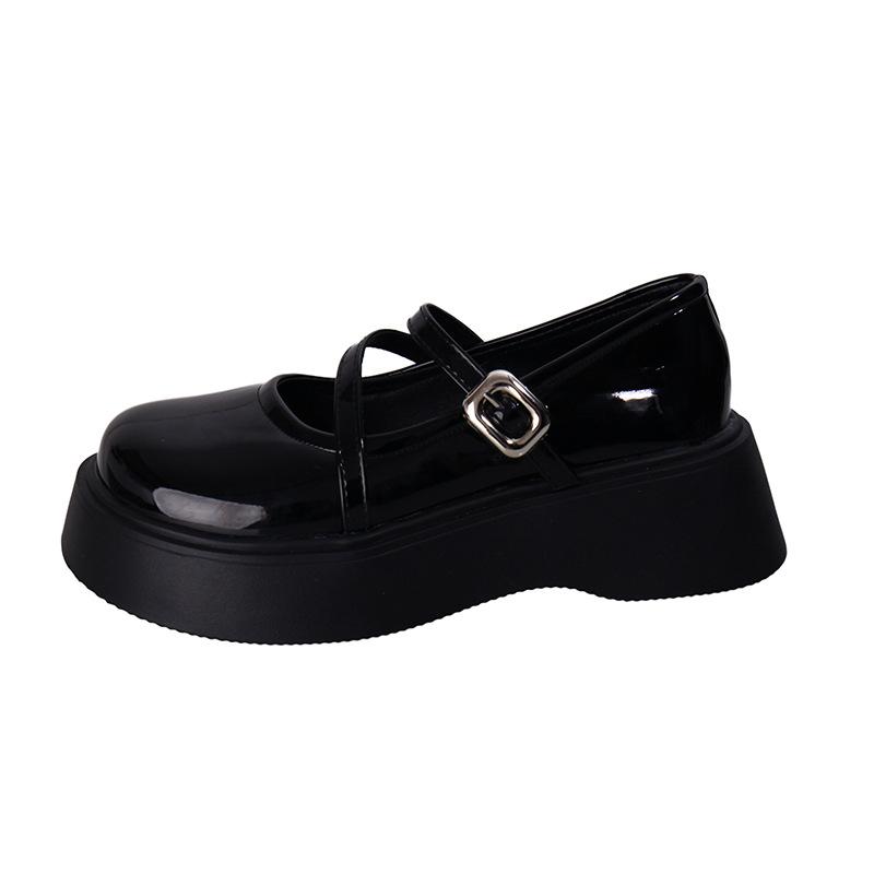 Fashion versatile black platform thick heel small leather shoes women's new summer skirt retro Mary Jane single shoes