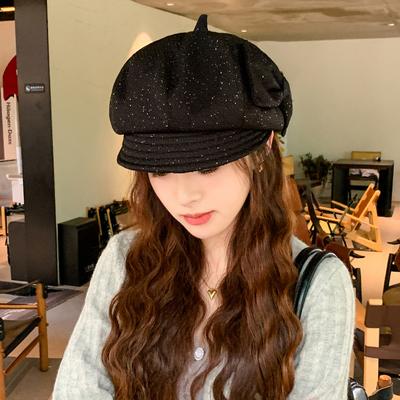 Hat Female Foreign Style Fashion Design Sense Bow Niche Cap Suitable for Round Face Small Octagonal Hat