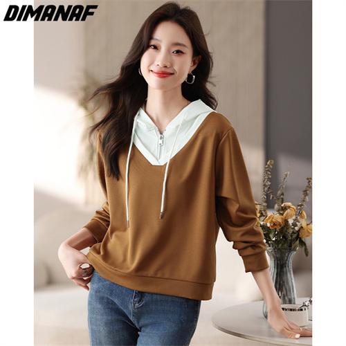 

DIMANAF/Новый зимний осенний женский пуловер больших размеров, толстовки на молнии с длинными рукавами, свободные повседневные женские топы, рубашка