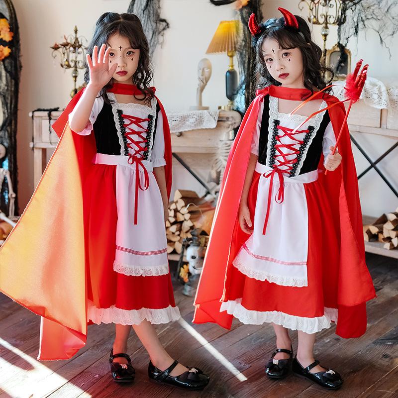 Halloween Children's Costume Christmas Costume Girls Cinderella cos Little Red Riding Hood Shawl Cape Pastoral Performance Costume