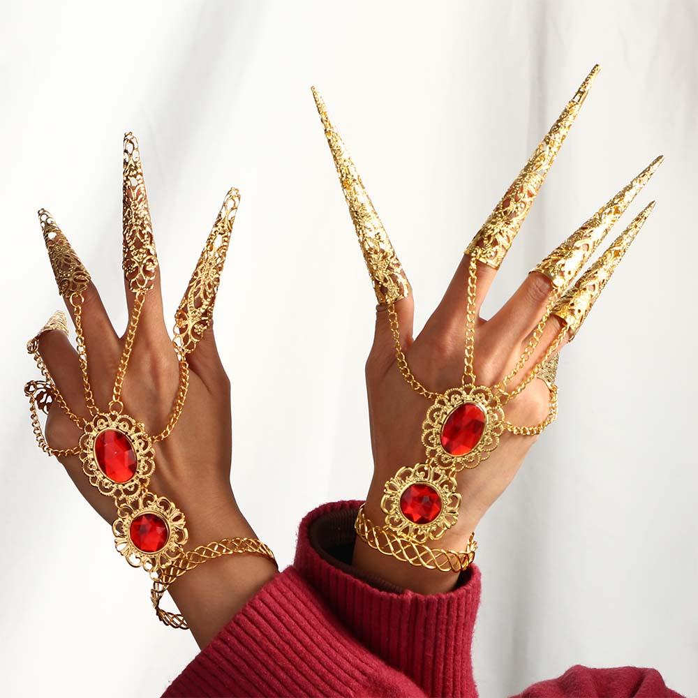 Indian Thai Finger Tip Protection Belly Dance Bracelet Nail Rings Golden Finger Knuckle Rings