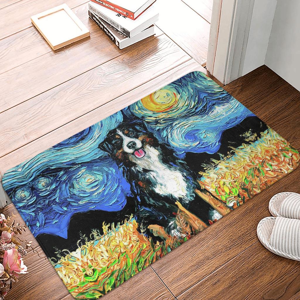 Retro Starry Night German Shorthair Pointer Doormat Anti-Slip Kitchen Bathroom Mat Garden Garage Door Floor Entrance Carpet Rug