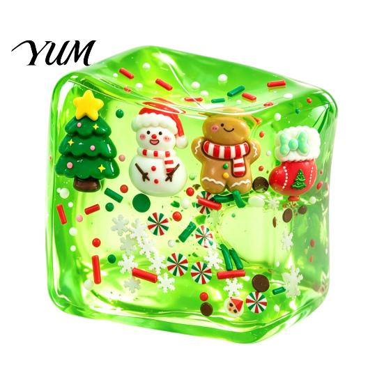 Clear Cube Squeeze Toy Christmas Stress Sensory Toy, Anxiety Relief Ice with Soft Toys Snowman Tree Snowflake, Xmas Stocking Stuffers
