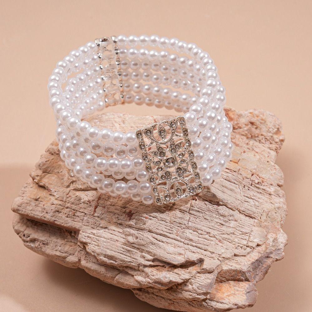 Faux Pearl Square Multi-layer Bracelet Hollow Square Pearl Hollow Bracelet Women Fashion