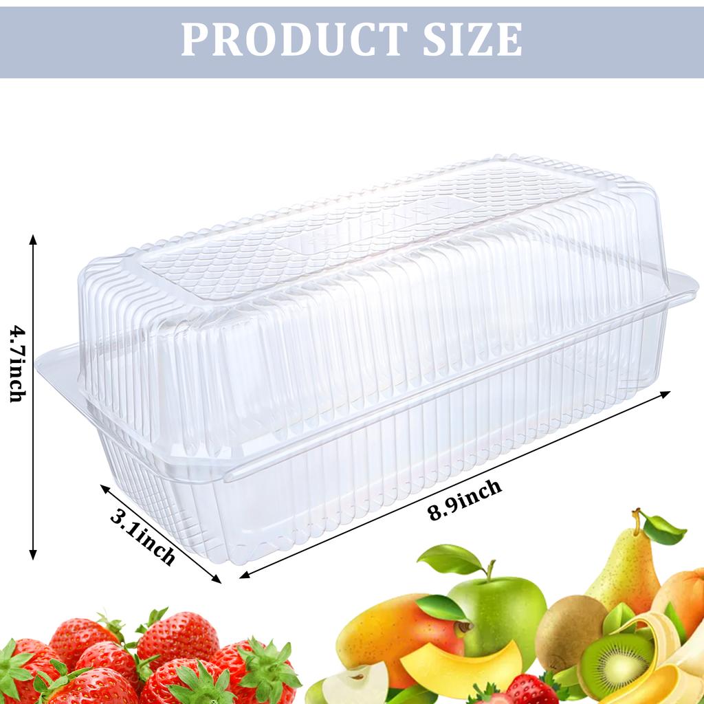 Clear Plastic Square Hinged Food Container, 5" Length X 9" Width X 3" Depth, 10P