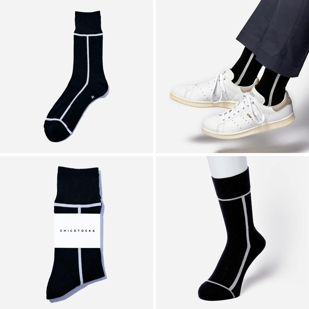 Oficiální ponožky CHICSTOCKS pro muže a ženy v Japonsku v řadě [CHICSTOCKS] [Vyrobeno v Nara] Dárek, Pánské 22-28cm (10x01 Černá/Off-White, L)
