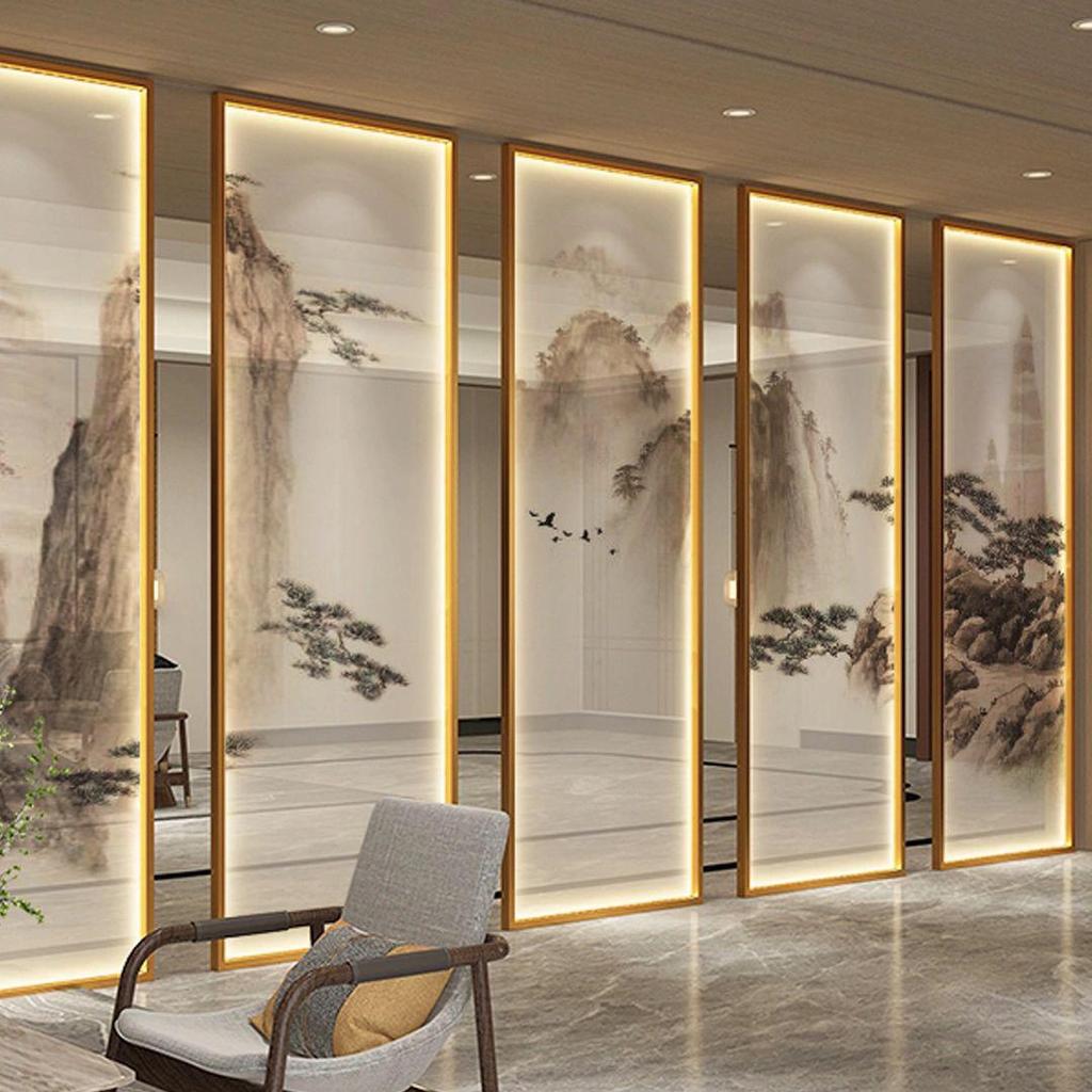 Modern Glass Screen: Laminated Glass with Wire Mesh and Illuminated Stainless Steel for Entrance or Hallway