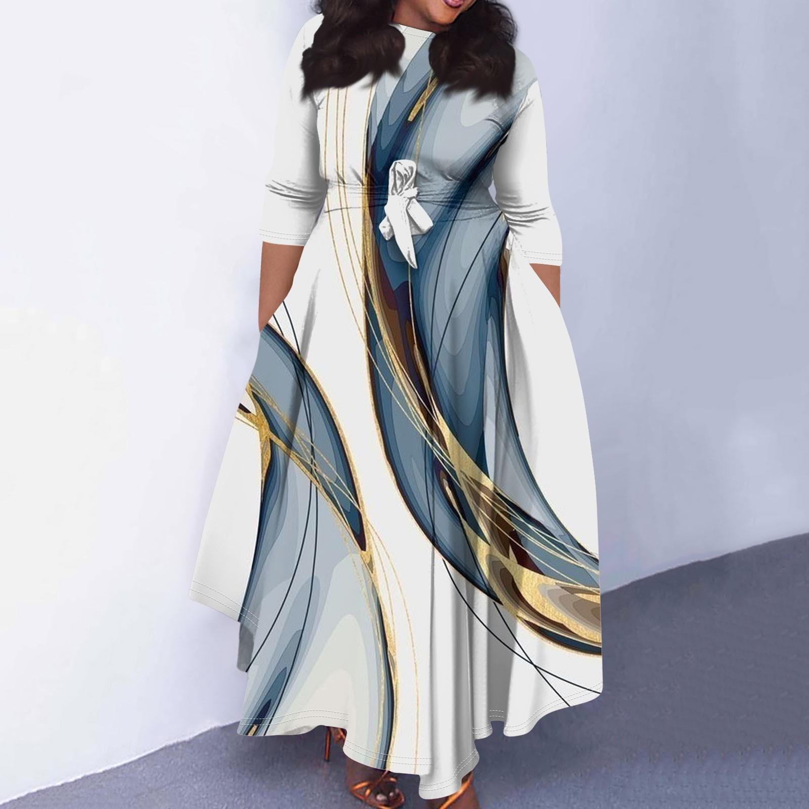 

Женское повседневное модное свободное платье большого размера с принтом, круглым вырезом и короткими рукавами, карманными бретелями XXXXXL