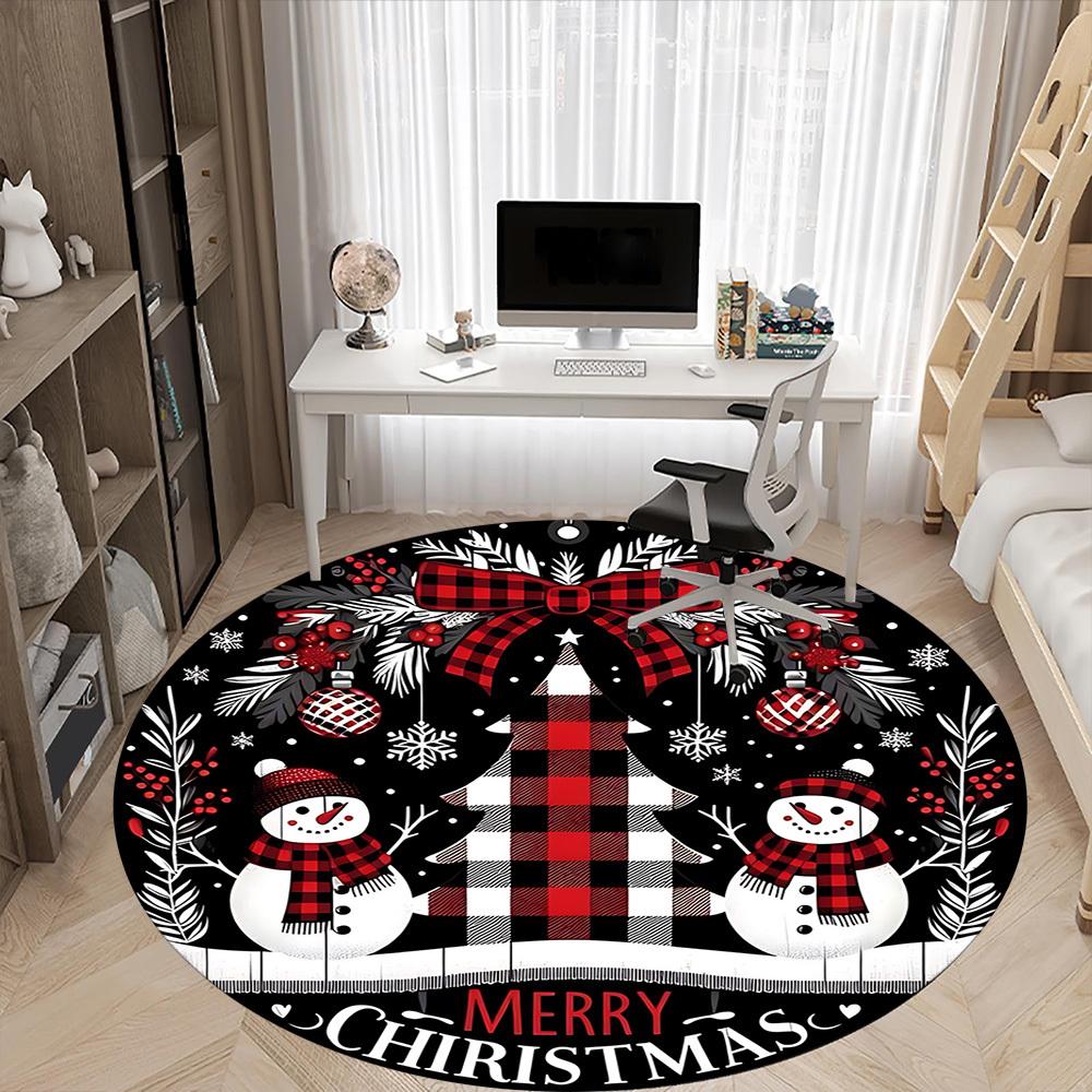 1pc Christmas Snowman Ornament Chair Carpet for Office, Round Non Slip Durable Large Size Office Carpet, Suitable for Office