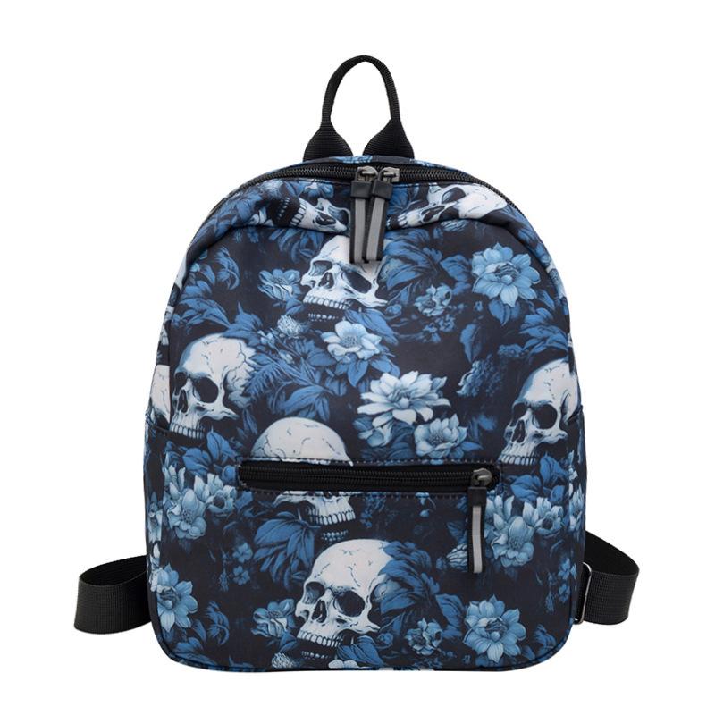 

Жіночий рюкзак Європейські та американські тенденції, мода, велика місткість, проста і легка маленька сумка-відро з принтом черепа синій
