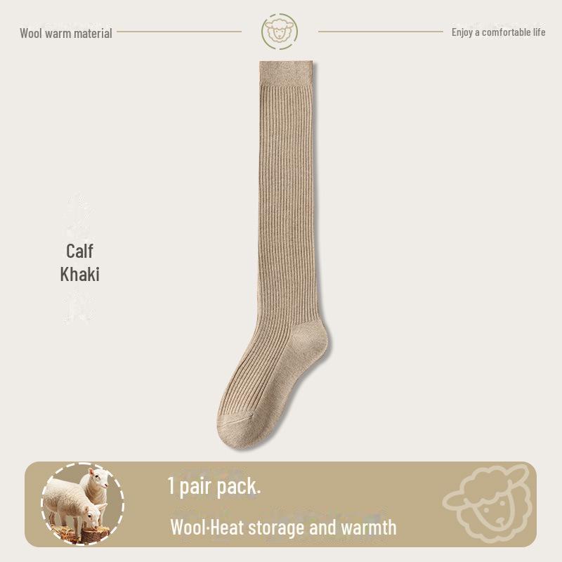 "Wool Thigh-High Socks, Double-Needle Stripes, Slim & Warm for Autumn/Winter"