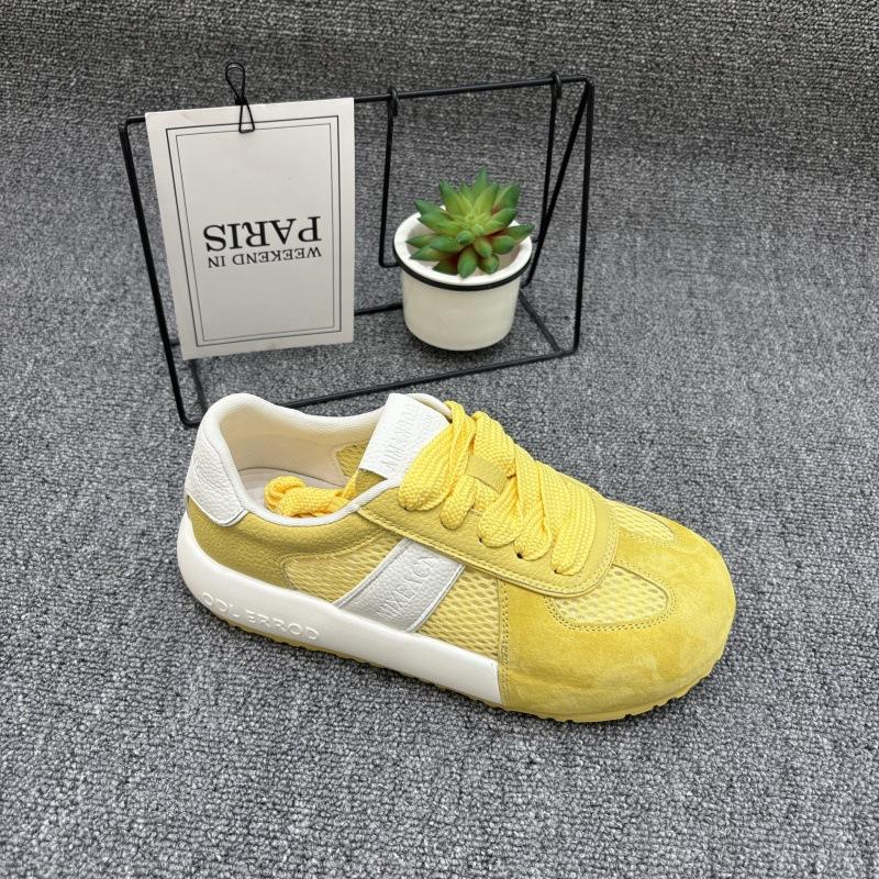 

Мягкая кожа немецкие тренировочные туфли женские 2025 лето новая сетка дышащие шнуровка толстая подошва модные универсальные повседневные спортивные туфли тренд 40 жёлтый