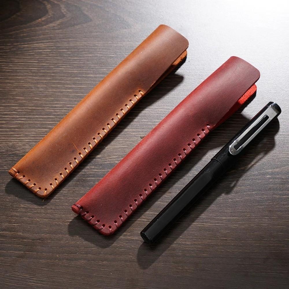 Handmade Pen Holder Bag Genuine Leather Pens Organizer Fashion Pencil Case  for School Office