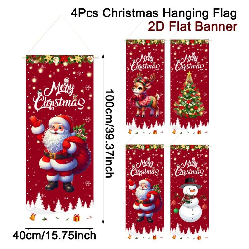 

4pcs Christmas Hanging Flag Oranment Christmas Decorations for Home 2026 Xmas Hanging Pendant Navidad Noel Gifts New Year 2026
