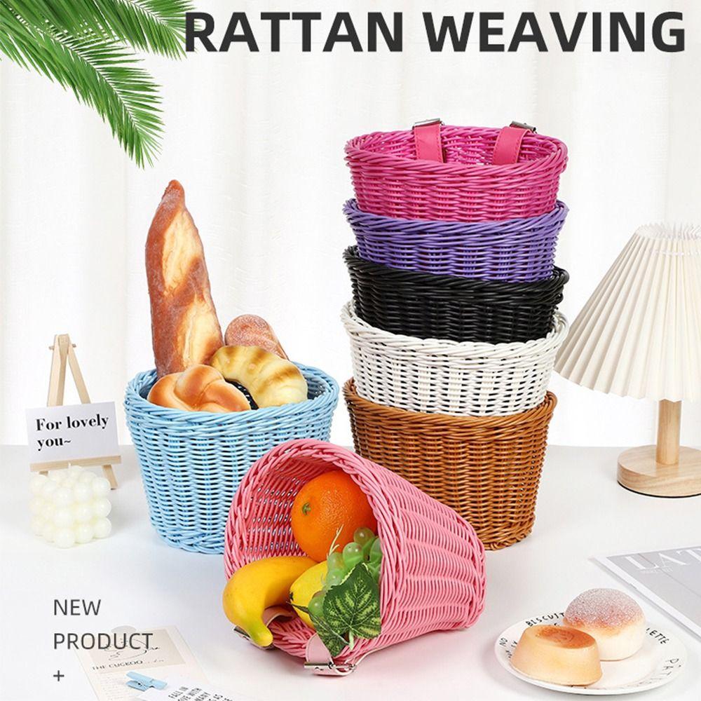 Removable Bicycle Basket Rattan Woven Stroller Front Basket Mini Front Basket  Kid