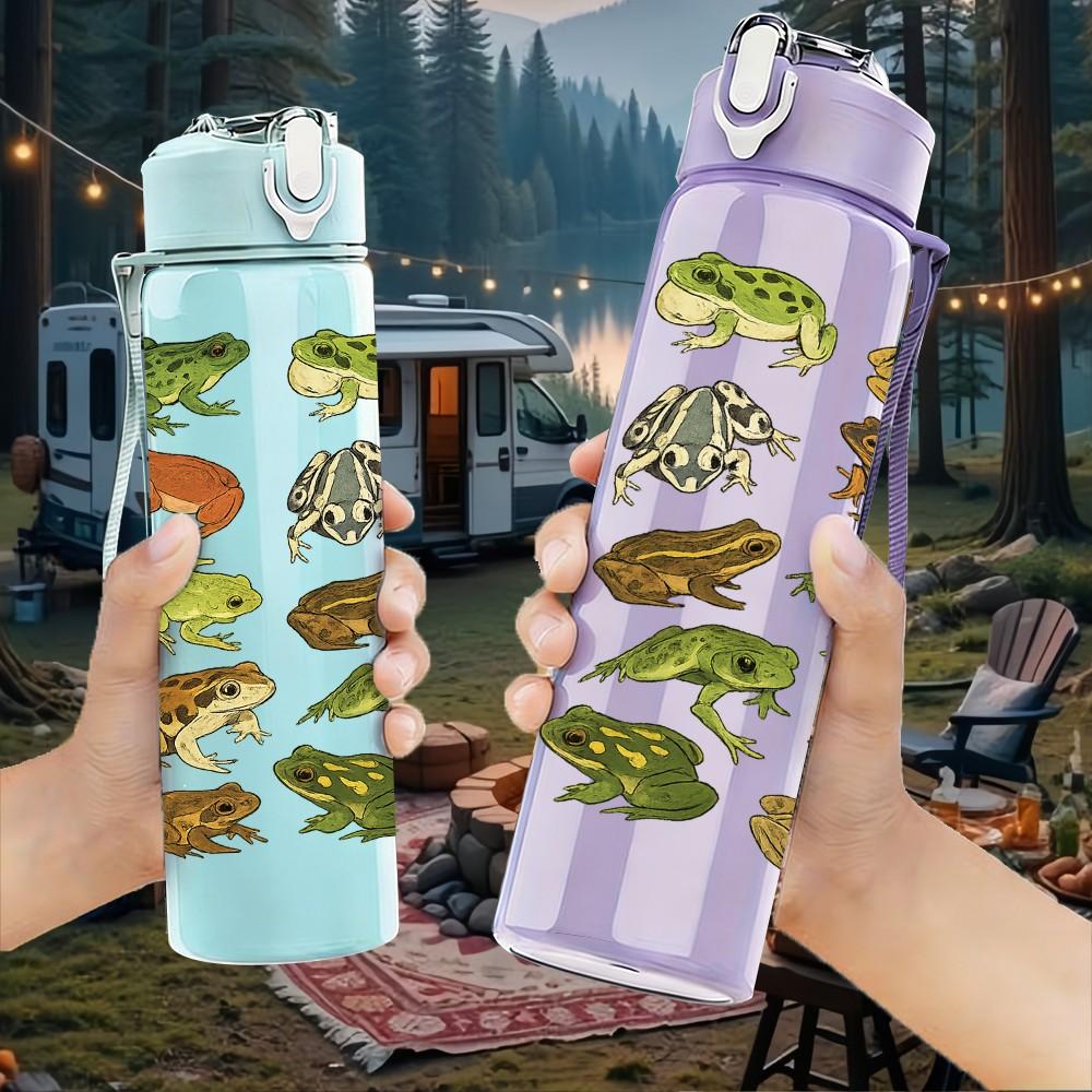 1PC Reptile Lizard Group Animal Print 750ml Color Plastic Sports Water Bottle Leakproof Flip Straw Lid Suitable for Sports Office Home Use