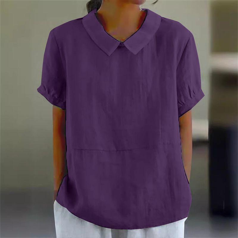 Loose Collar Short Sleeve Shirt for Women Loose Lapel Short sleeve Shirt Women