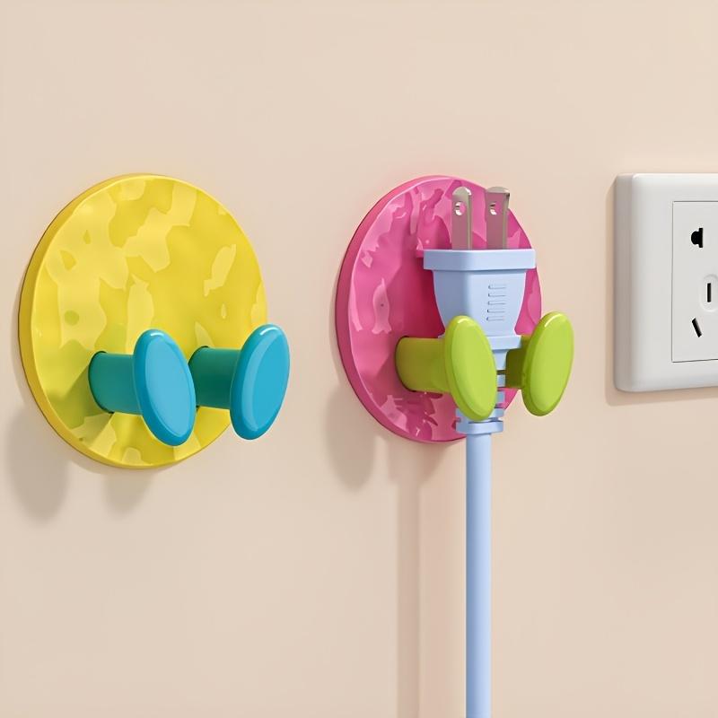 3-Pack Dopamine Colored Plug Hooks - Tool-Free Adhesive (No Drilling Required), Versatile Wire Storage, Strong Adhesion