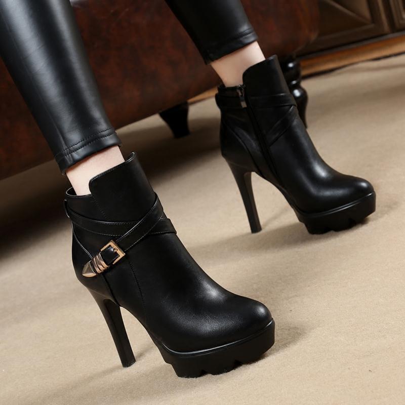 Women's Korean Style Platform Stiletto Ankle Boots - Versatile Autumn/Winter Cotton High Heels