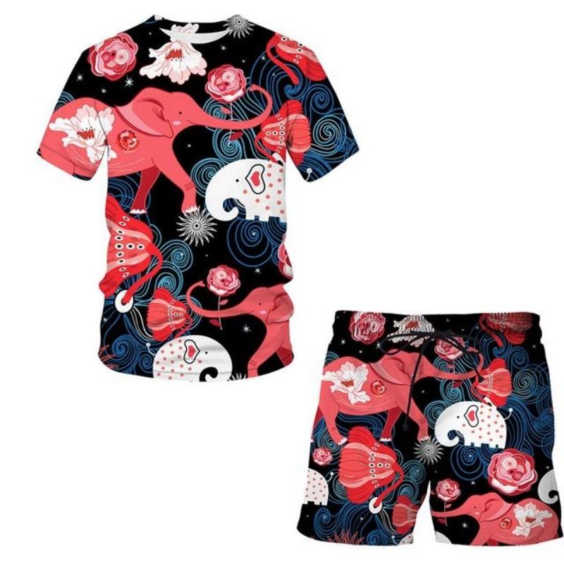 Sommer Neue Herren Sportbekleidung 3D Druck Modetrend Herren T-Shirt Kurzarm Set Freizeit Tiermuster Zweiteiliges Set