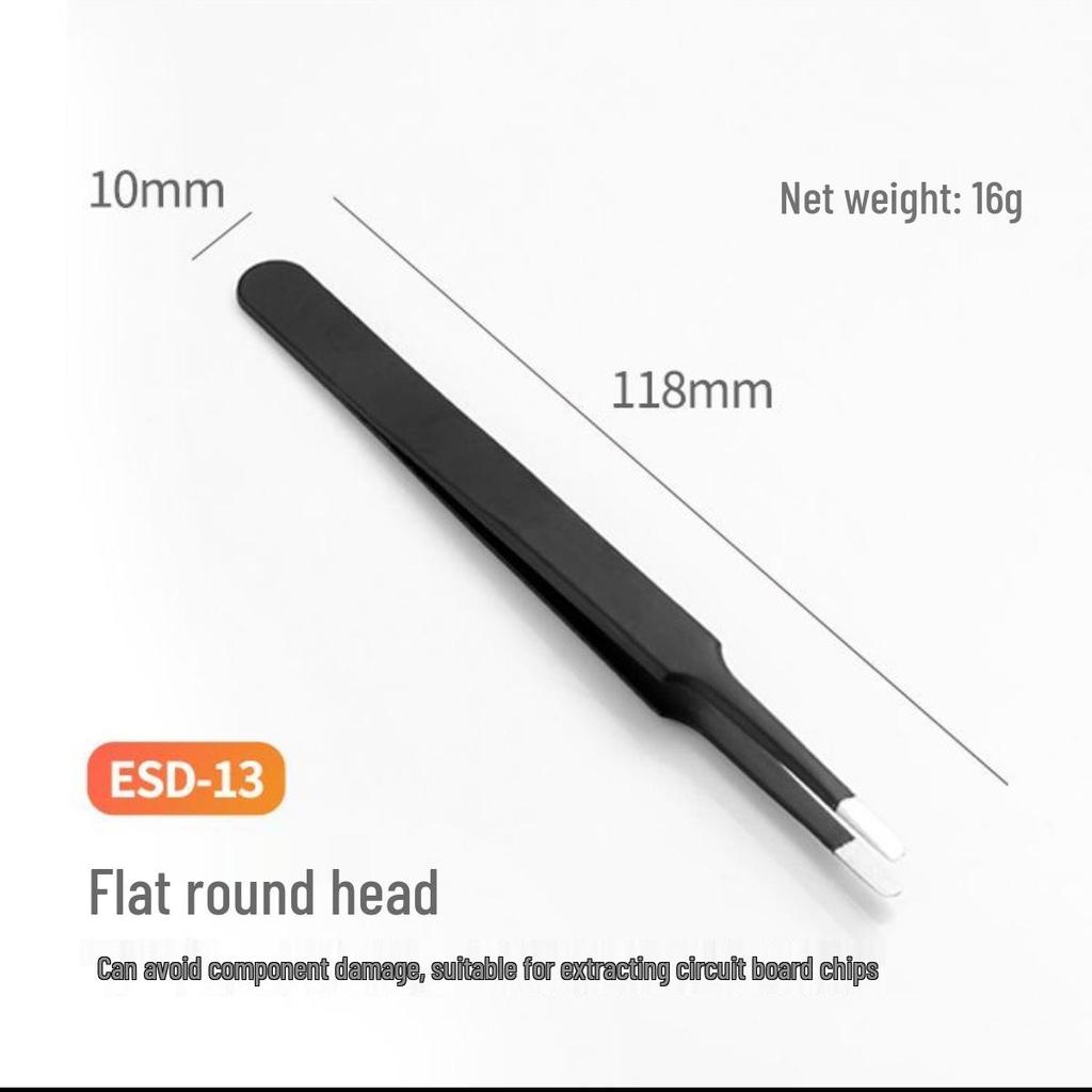 Black Anti-Static Stainless Steel Curved Tip Tweezers Set for Nail Art, Journaling, and Repairs