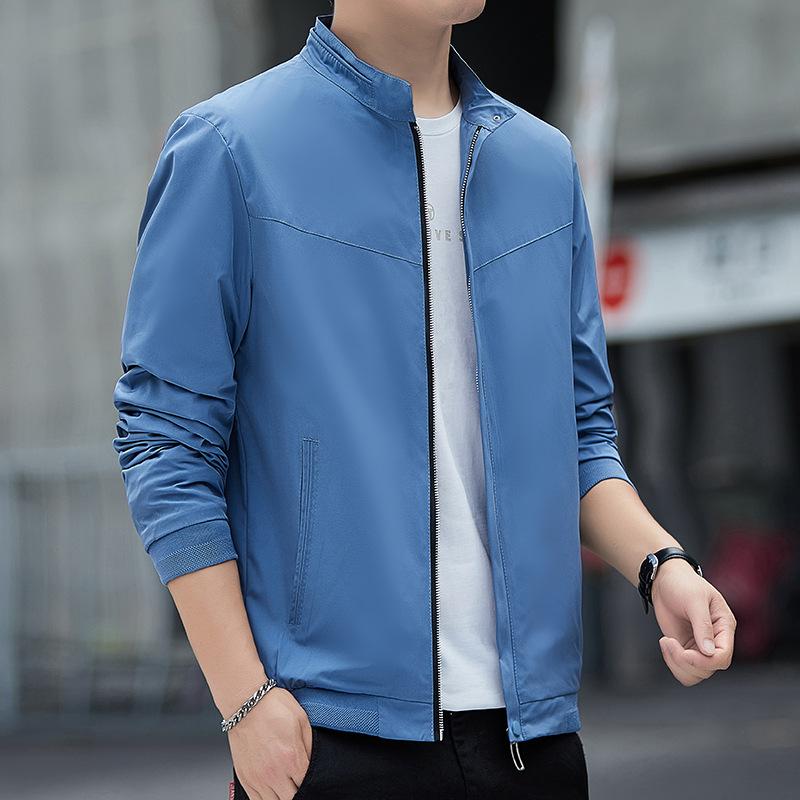 Męska Wiosna i Jesień Biznesowa Swobodna Jednolity Kolor Stójka Luźna Wszechstronna Moda Gruba Gruba Kurtka