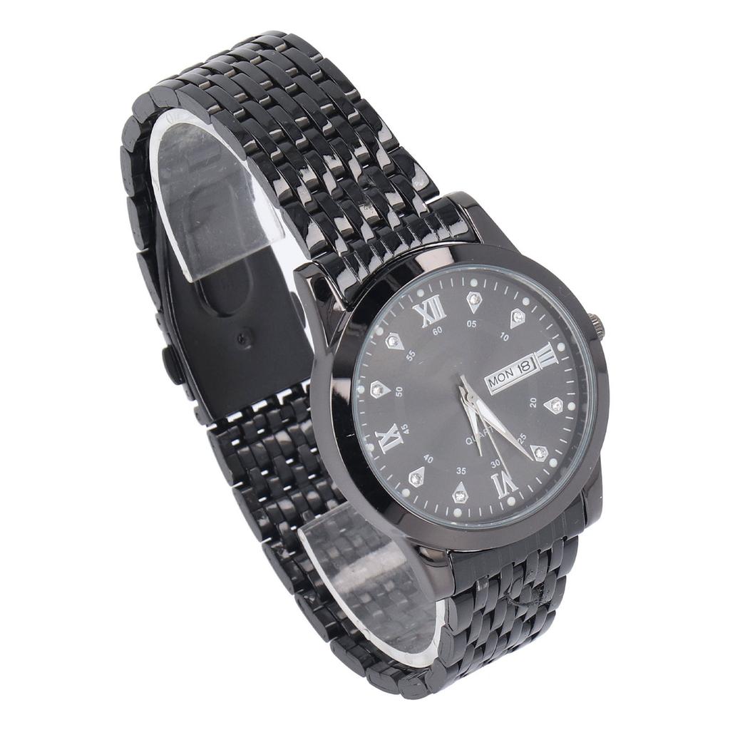 Quartz Wrist Watch for Men Luminous Hands Fashion Rhinestones Men Chronograph Analog Watch Black