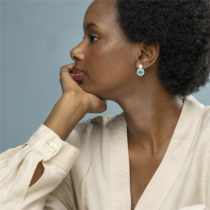 Boucles d'oreilles Luxenter en argent 925 avec zircon émeraude finition en rhodié - Drevara