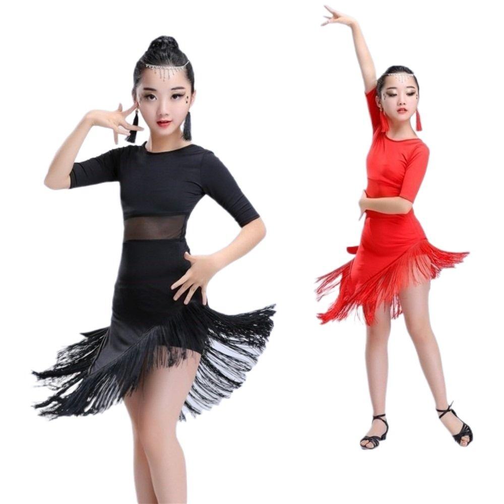 Cha Cha Kids Latin Dance Dress Fringe Tassel Performance Clothes Samba Stage Outfits Child Girls
